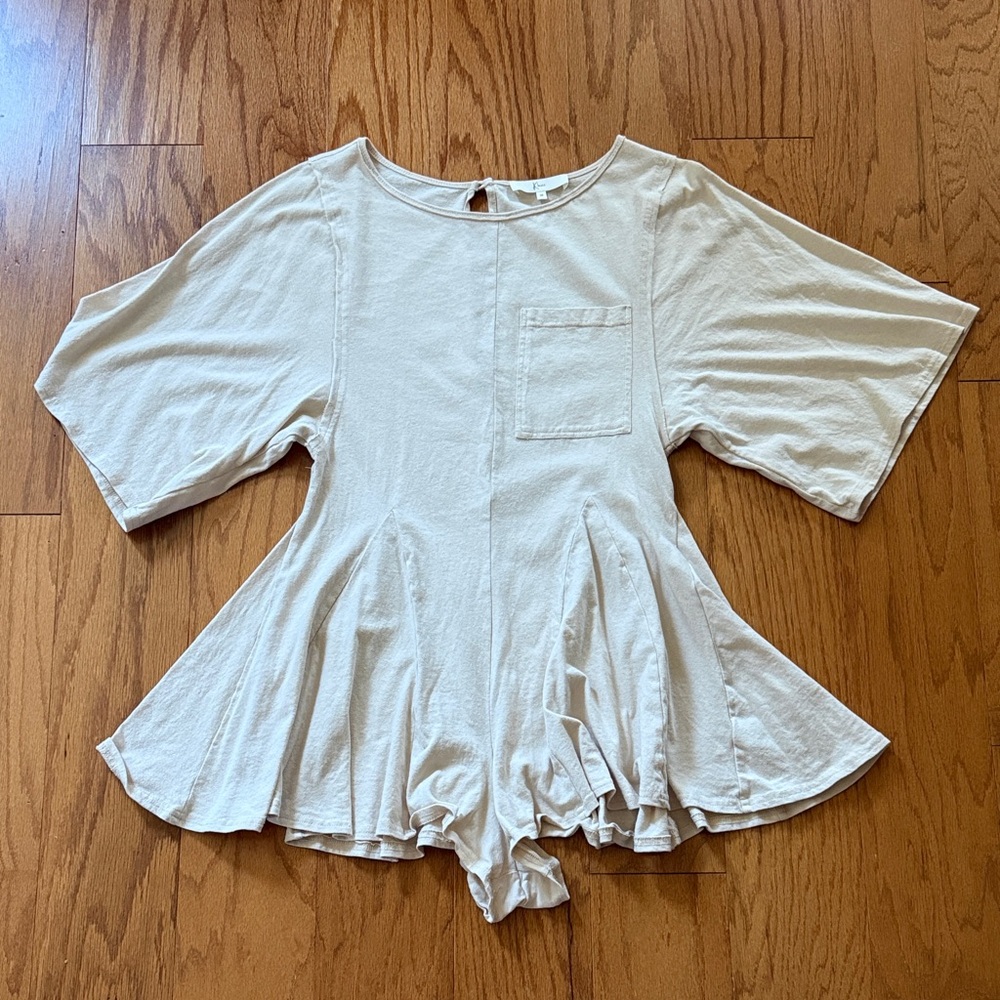 Cream Short-Sleeve Peplum Romper